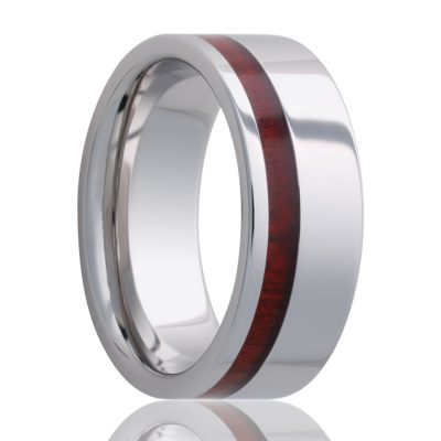 Tungsten Carbide with Blood Wood Inlay Comoft fit Wedding Band l 8mm
