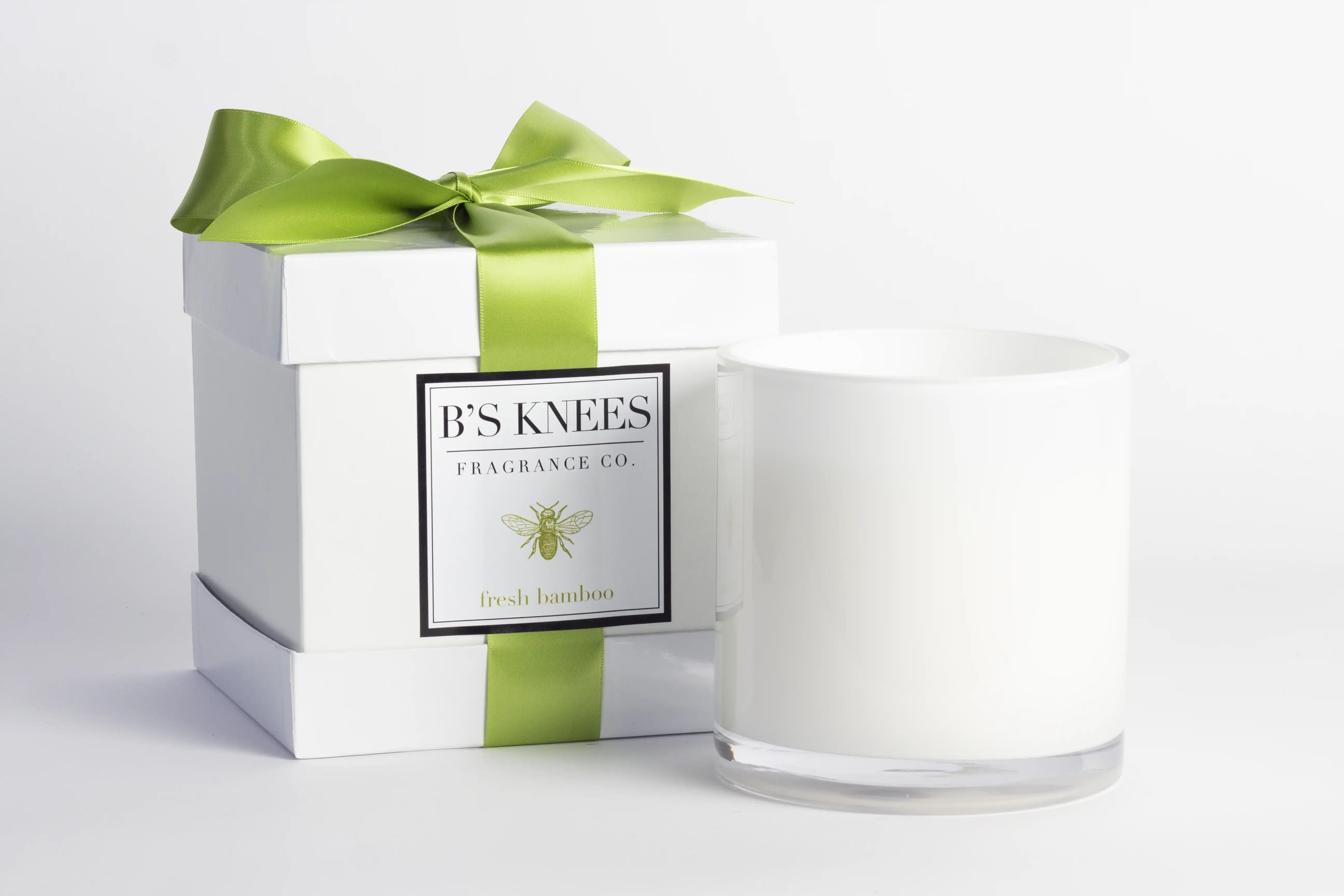 Fresh Bamboo 1-Wick White Glass Fragrance Candle by B's Knees