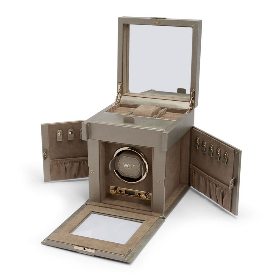 WOLF Palermo Single Watch Winder With Jewelry Storage
