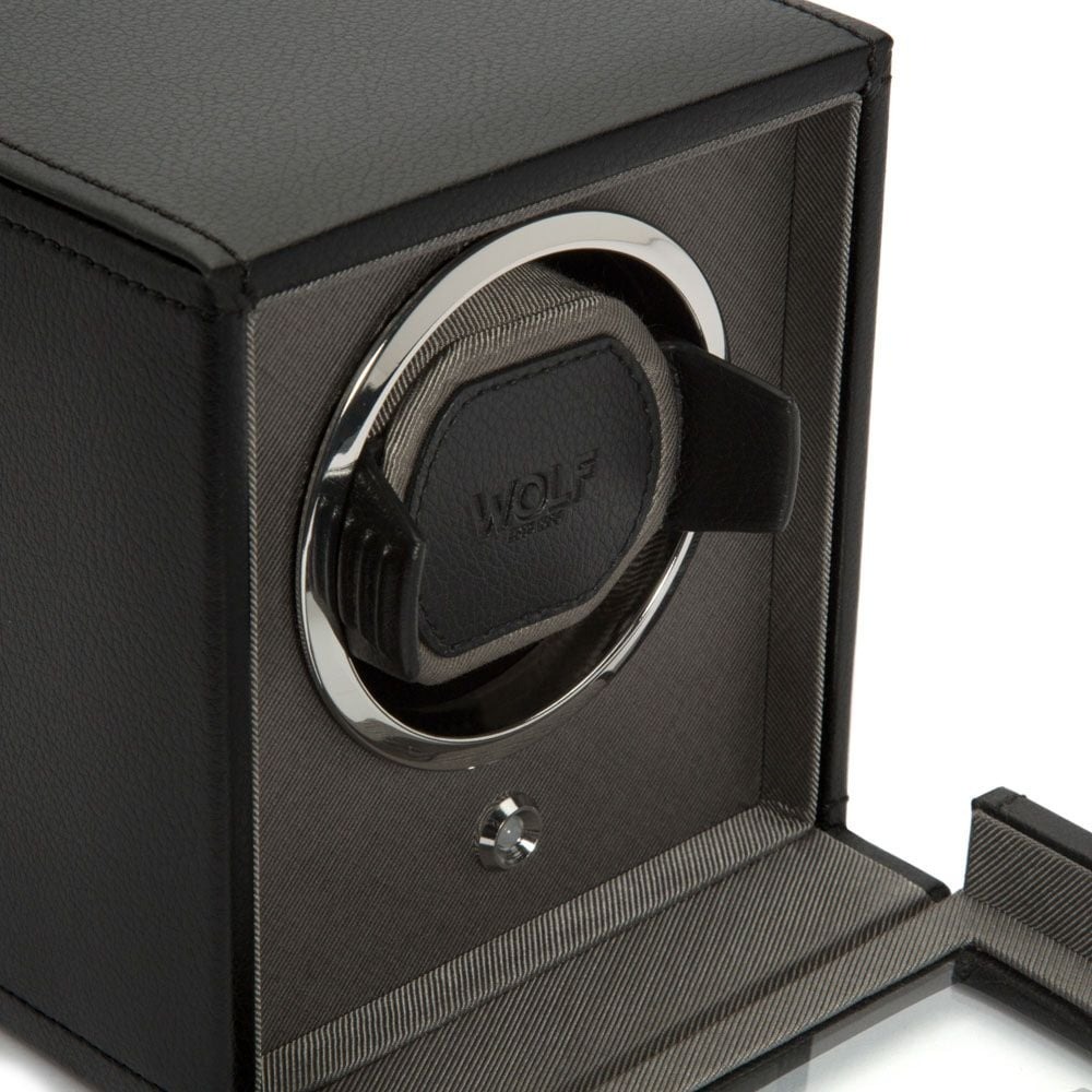 WOLF Black Cub Single Watch Winder with Cover