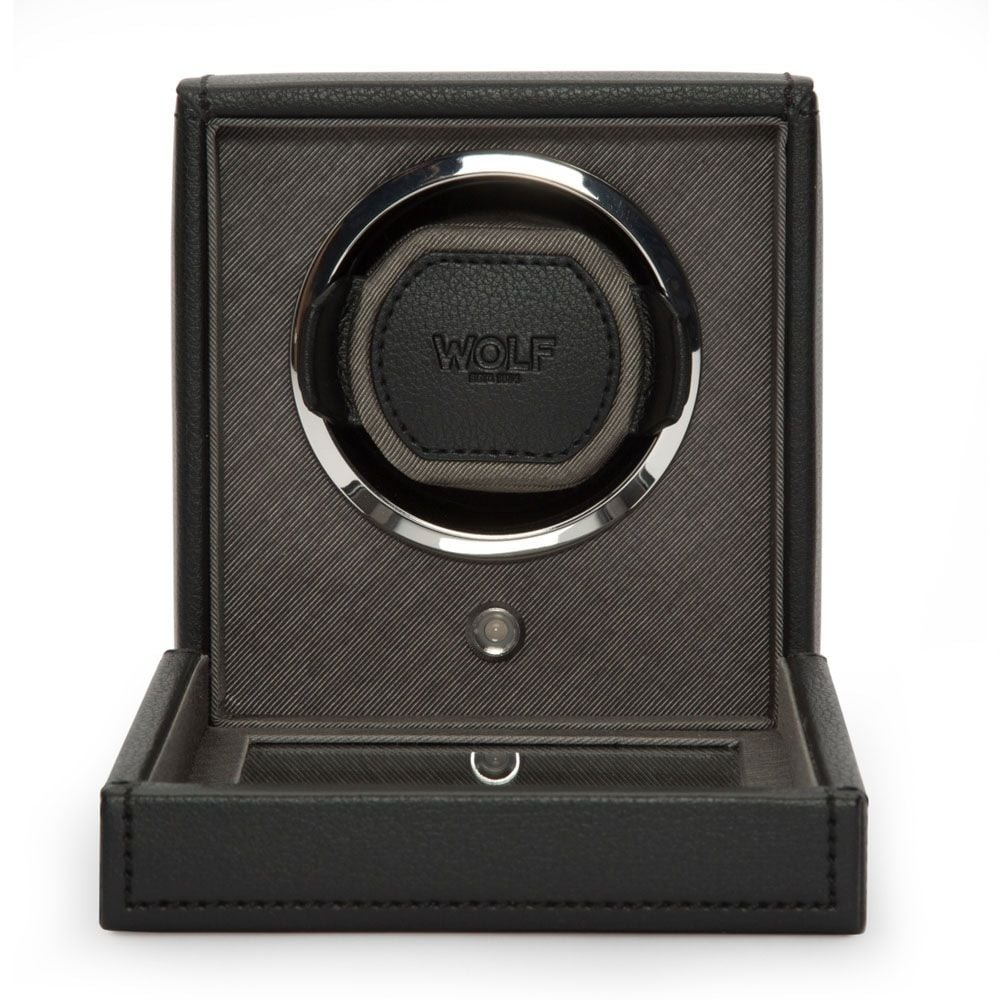 WOLF Black Cub Single Watch Winder with Cover