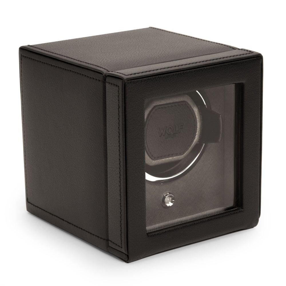 WOLF Black Cub Single Watch Winder with Cover