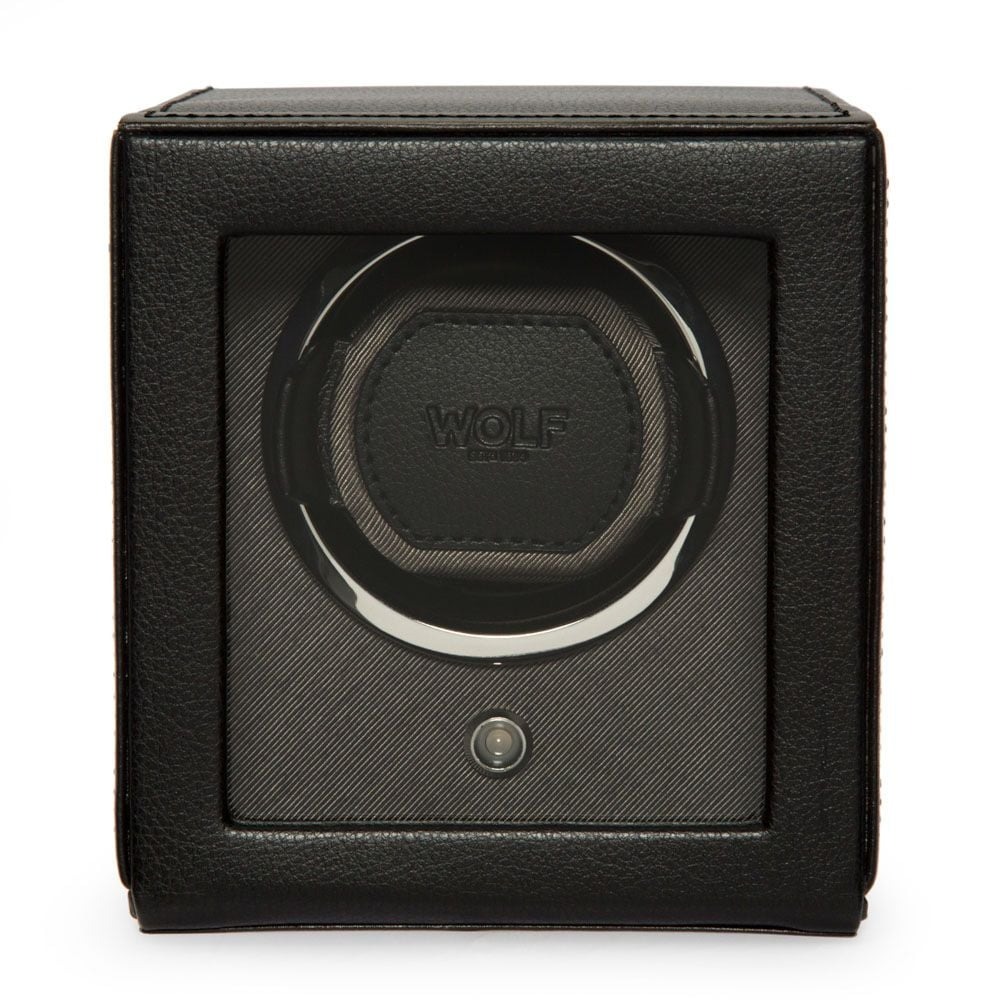 WOLF Black Cub Single Watch Winder with Cover