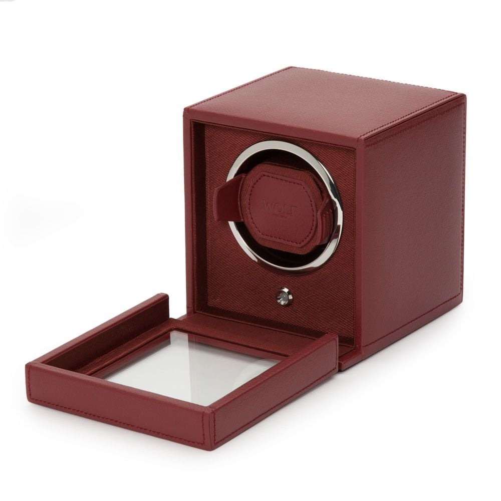 WOLF Bordeaux Cub Single Watch Winder with Cover