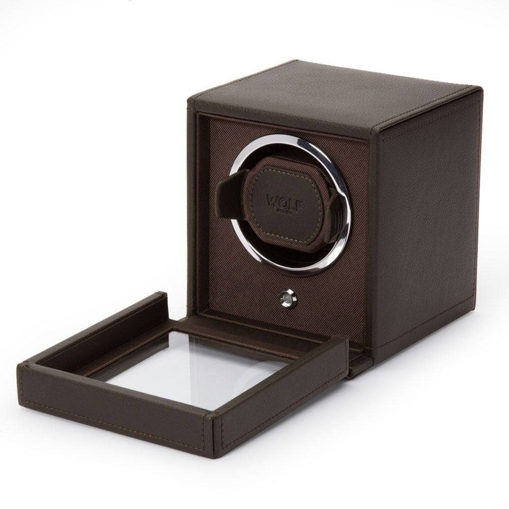 WOLF Brown Cub Single Watch Winder with Cover