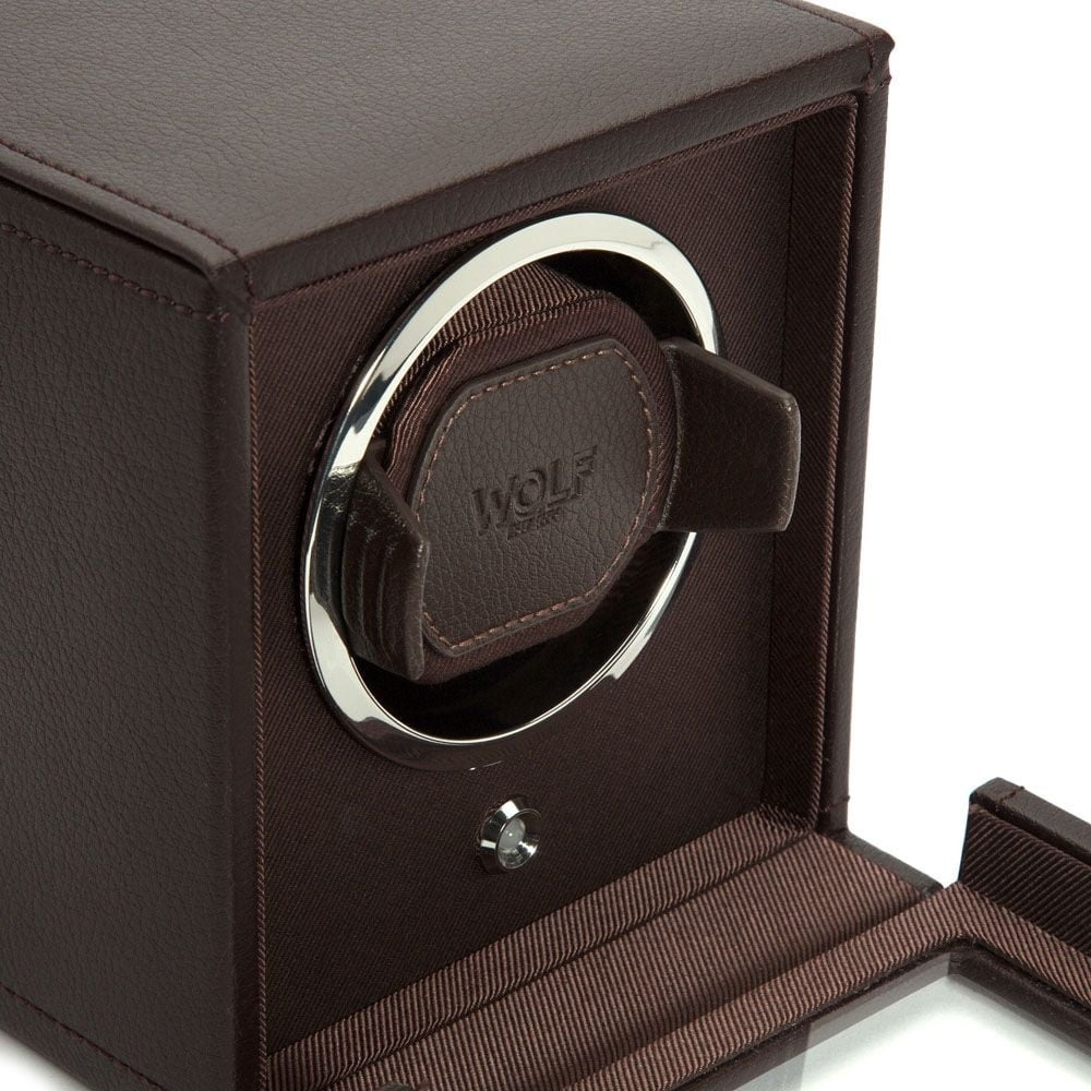 WOLF Brown Cub Single Watch Winder with Cover