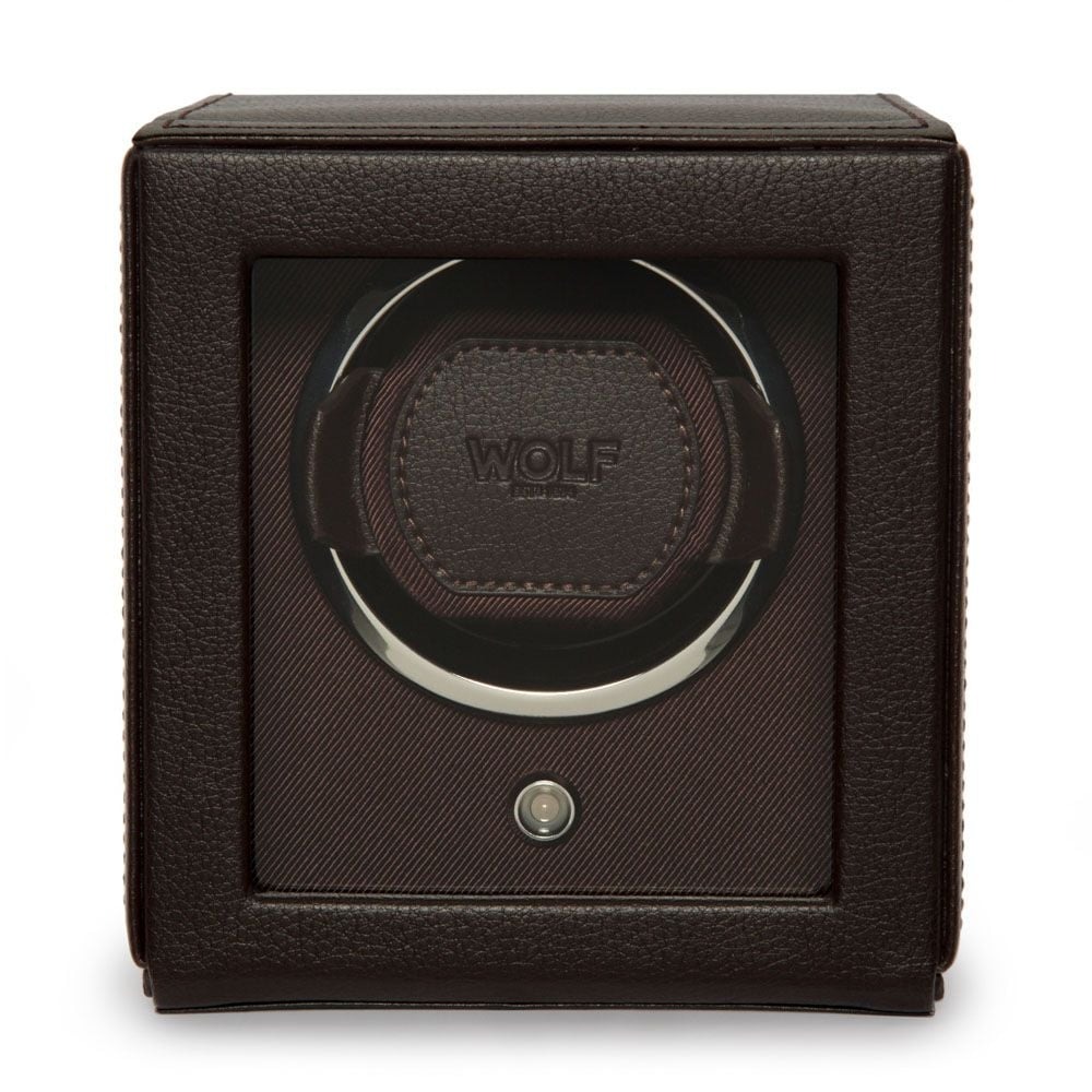 WOLF Brown Cub Single Watch Winder with Cover