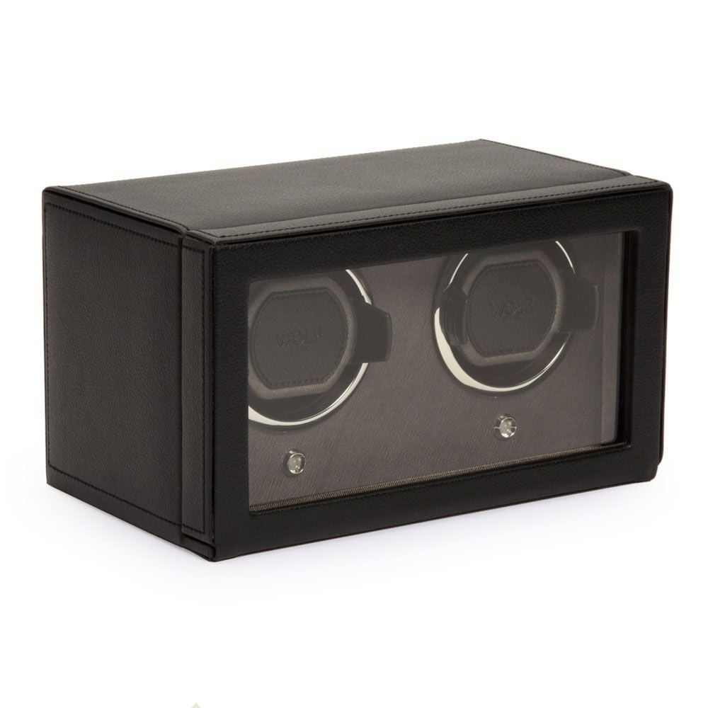 WOLF Black Cub Double Watch Winder with Cover