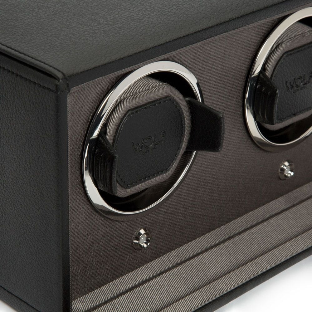 WOLF Black Cub Double Watch Winder with Cover