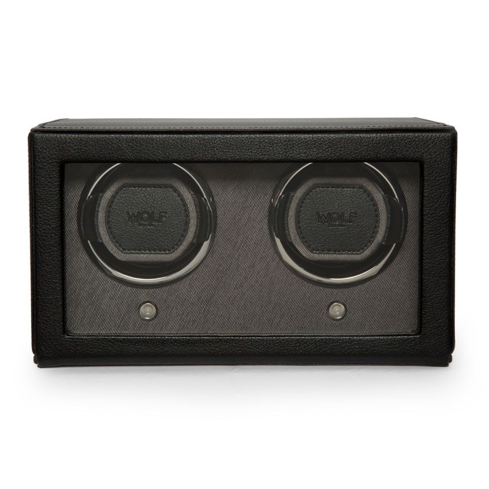 WOLF Black Cub Double Watch Winder with Cover