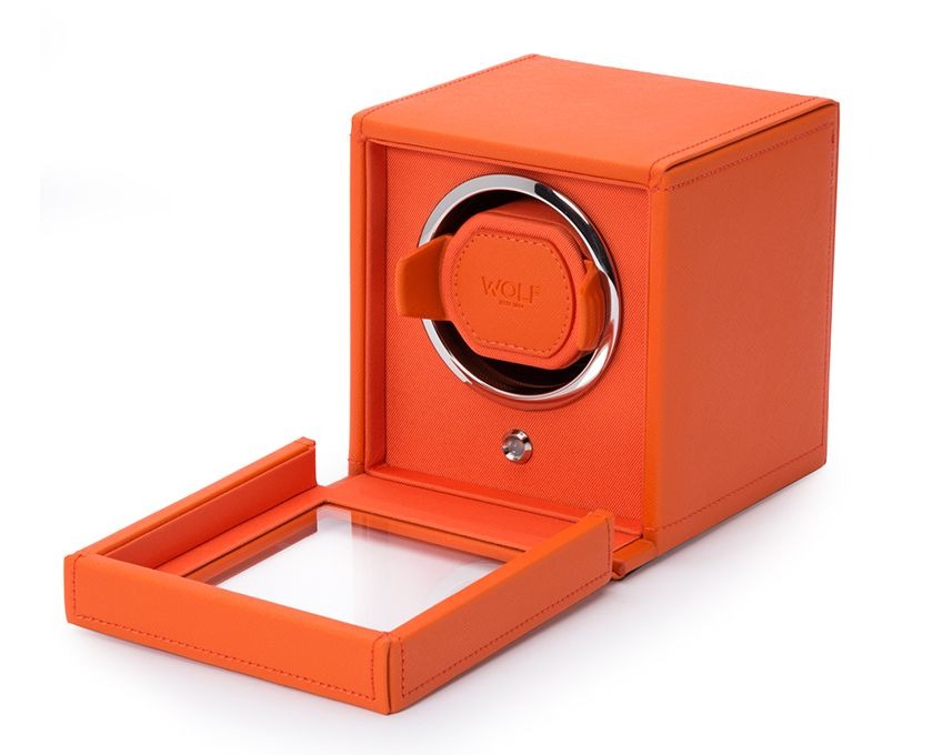 WOLF Orange Cub Single Watch Winder with Cover