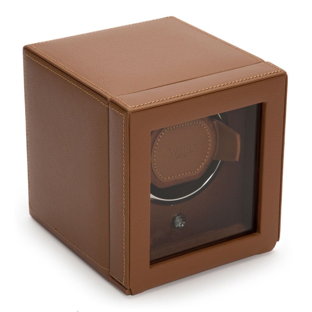 WOLF Cognac Cub Single Watch Winder with Cover