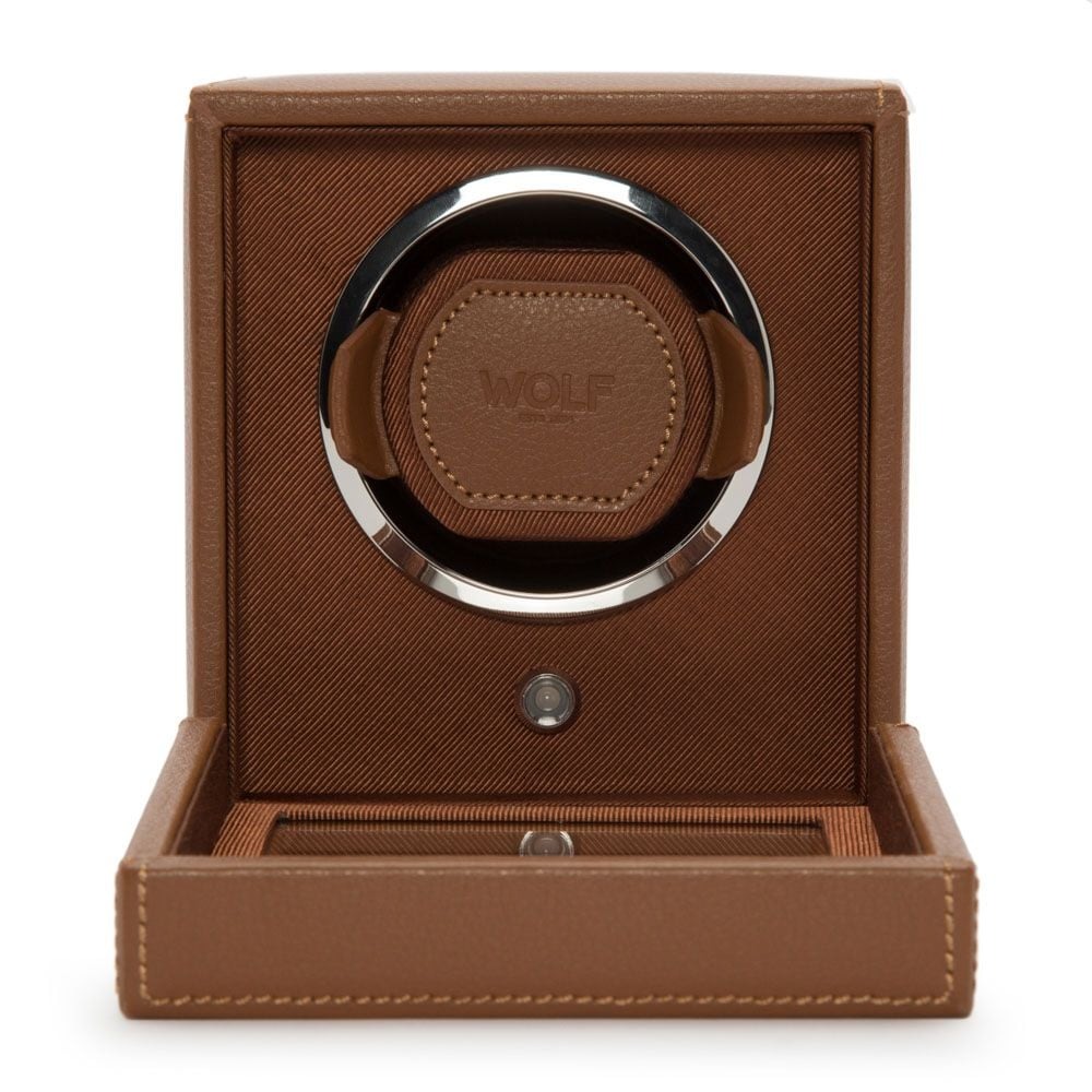 WOLF Cognac Cub Single Watch Winder with Cover