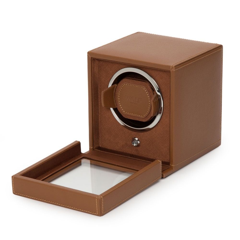 WOLF Cognac Cub Single Watch Winder with Cover