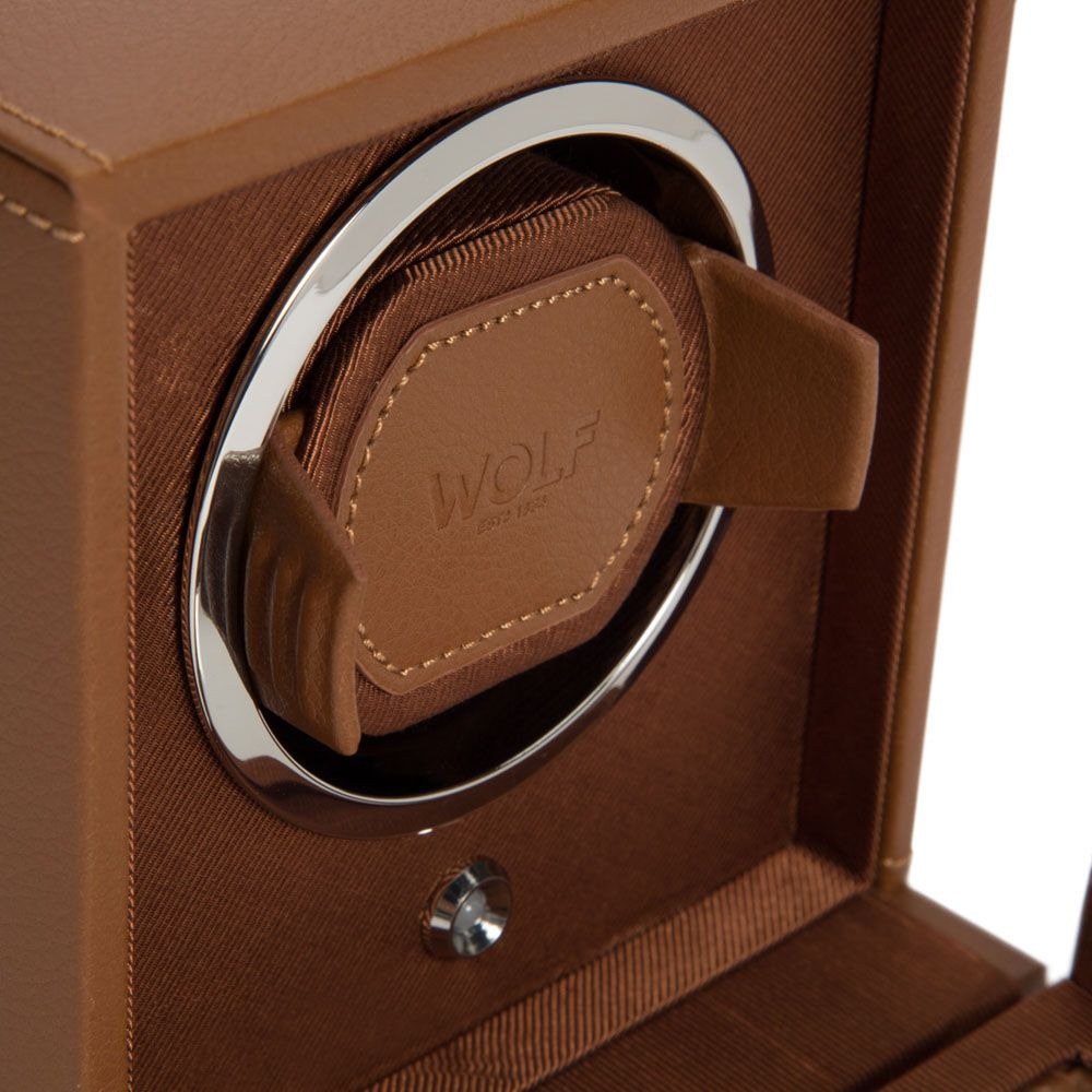 WOLF Cognac Cub Single Watch Winder with Cover