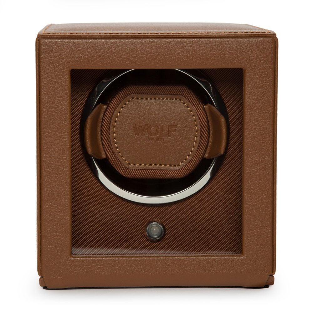 WOLF Cognac Cub Single Watch Winder with Cover