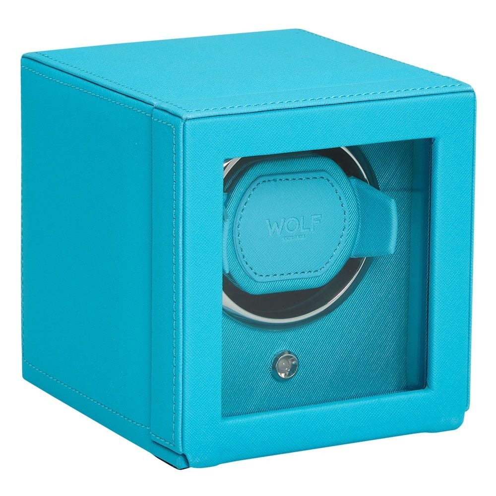 WOLF Turquoise Cub Single Watch Winder with Cover