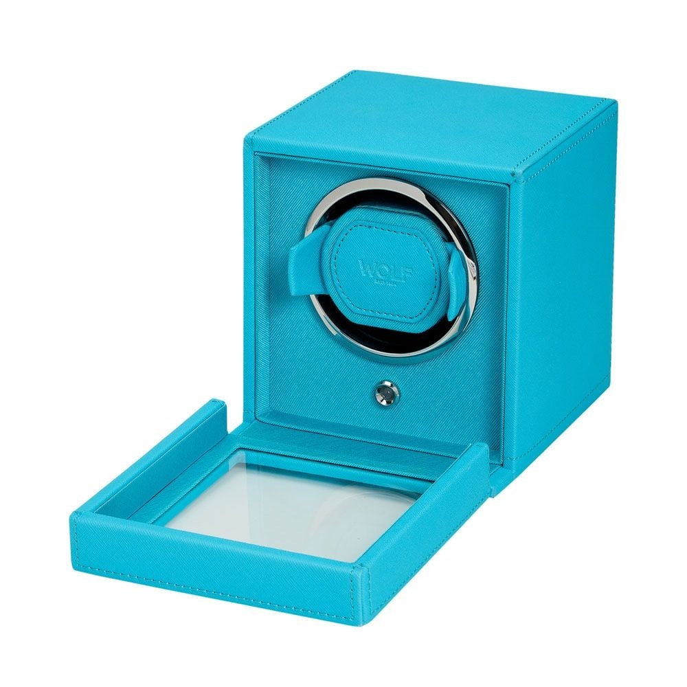 WOLF Turquoise Cub Single Watch Winder with Cover