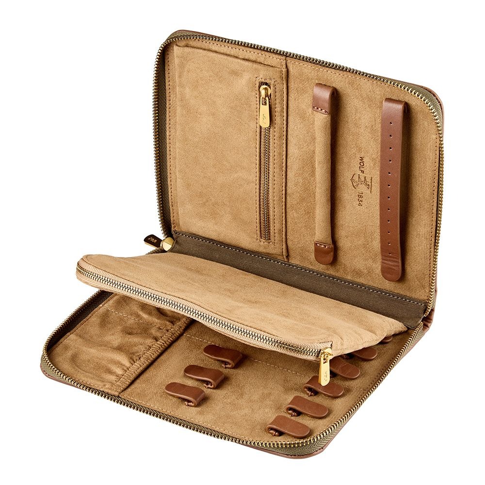 WOLF Khaki Ida Travel Zip Jewelry Portfolio