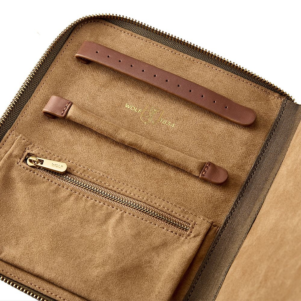 WOLF Khaki Ida Travel Zip Jewelry Portfolio