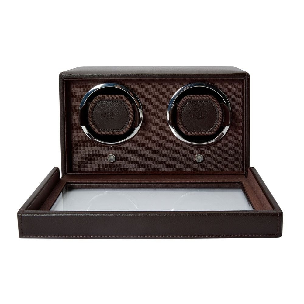 WOLF Brown Cub Double Watch Winder with Cover