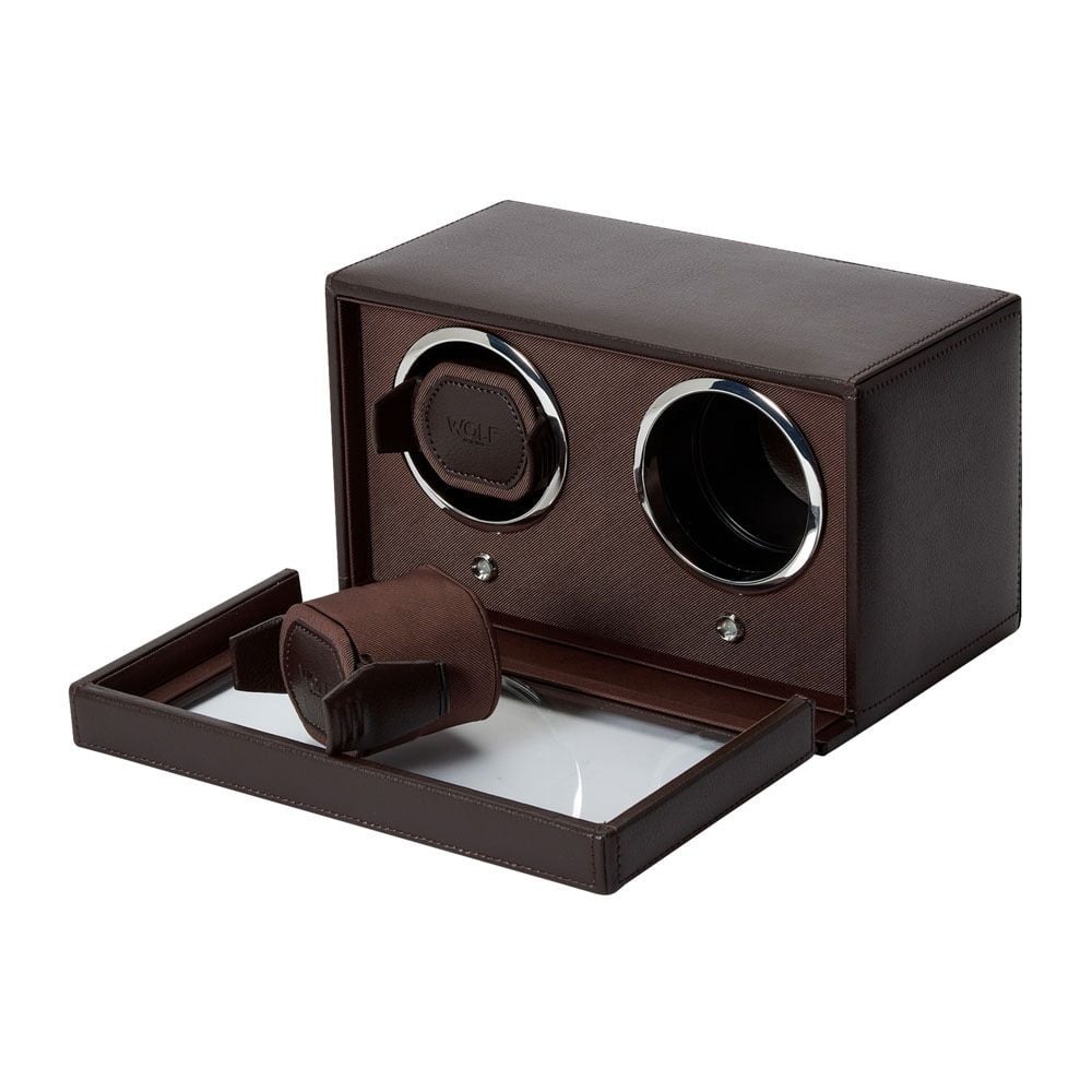 WOLF Brown Cub Double Watch Winder with Cover