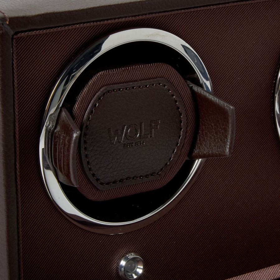 WOLF Brown Cub Double Watch Winder with Cover
