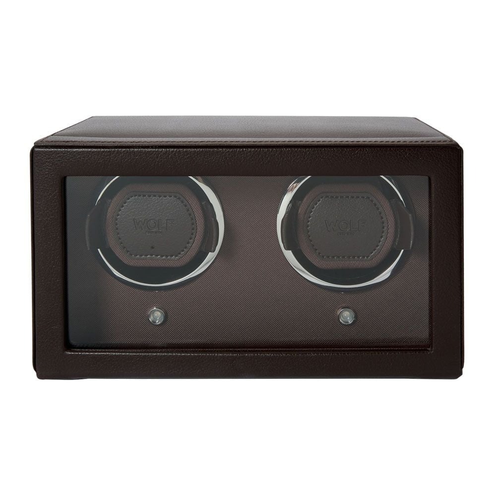 WOLF Brown Cub Double Watch Winder with Cover