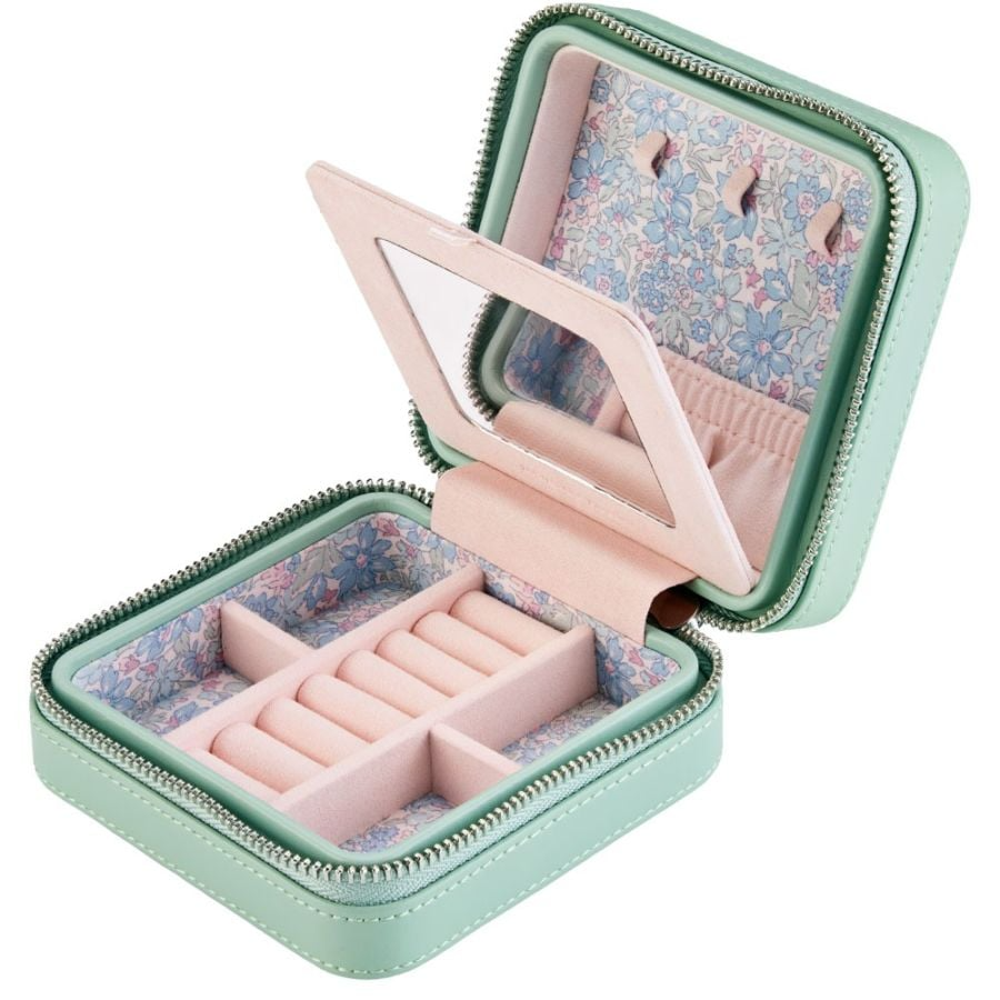 WOLF X LIBERTY Julia Interior Print Small Travel Jewelry Zip Case - Sage Green